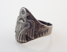 Vintage Navajo Fred Harvey Era Thunderbird Stamped Sterling Band Ring Sz 10.5 - Additional view 1