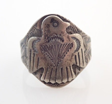 Vintage Navajo Fred Harvey Era Thunderbird Stamped Sterling Band Ring Sz 10.5