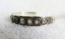 Navajo Indian Sterling Silver & Turquoise Fred Harvey Era Whirling Logs Bracelet - Additional view 3