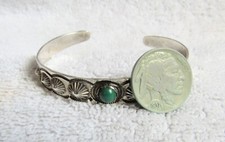Navajo Indian Sterling Silver & Turquoise Fred Harvey Era Whirling Logs Bracelet - Additional view 9