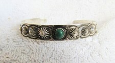 Navajo Indian Sterling Silver & Turquoise Fred Harvey Era Whirling Logs Bracelet