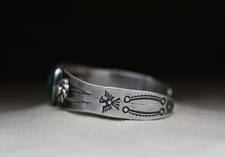 Vintage Fred Harvey Era Navajo Coin Silver Turquoise Cuff Bracelet - Additional view 4