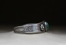 Vintage Fred Harvey Era Navajo Coin Silver Turquoise Cuff Bracelet - Additional view 6