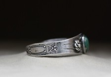 Vintage Fred Harvey Era Navajo Coin Silver Turquoise Cuff Bracelet - Additional view 7