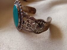 Fred Harvey Era Cuff Turquoise Bracelet VintageThunderbird Arrowhead Sterling P - Additional view 1