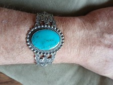Fred Harvey Era Cuff Turquoise Bracelet VintageThunderbird Arrowhead Sterling P - Additional view 14