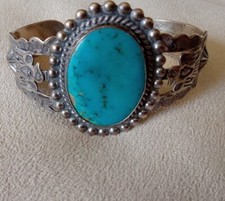Fred Harvey Era Cuff Turquoise Bracelet VintageThunderbird Arrowhead Sterling P - Additional view 4