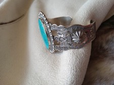 Fred Harvey Era Cuff Turquoise Bracelet VintageThunderbird Arrowhead Sterling P - Additional view 7