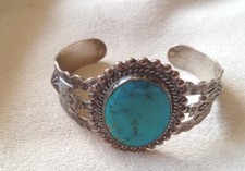 Fred Harvey Era Cuff Turquoise Bracelet VintageThunderbird Arrowhead Sterling P - Additional view 10