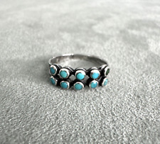 Vintage Fred Harvey Era Snake Eyes Turquoise Row Ring Sterling Silver Size 4.9 - Additional view 1