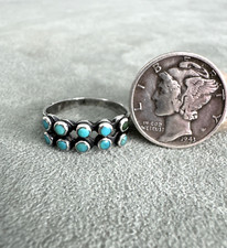 Vintage Fred Harvey Era Snake Eyes Turquoise Row Ring Sterling Silver Size 4.9 - Additional view 2