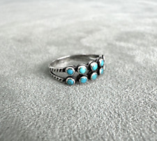 Vintage Fred Harvey Era Snake Eyes Turquoise Row Ring Sterling Silver Size 4.9