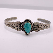 Fred Harvey Era Sterling Turquoise Child's Navajo Style Cuff Bracelet SMALL - Additional view 1