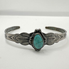 Fred Harvey Era Sterling Turquoise Child's Navajo Style Cuff Bracelet SMALL - Additional view 2