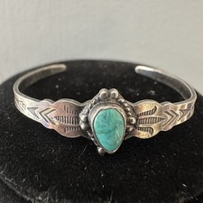 Fred Harvey Era Sterling Turquoise Child's Navajo Style Cuff Bracelet SMALL - Additional view 11