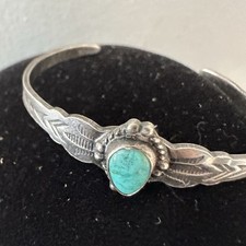 Fred Harvey Era Sterling Turquoise Child's Navajo Style Cuff Bracelet SMALL - Additional view 3
