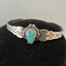 Fred Harvey Era Sterling Turquoise Child's Navajo Style Cuff Bracelet SMALL - Additional view 4