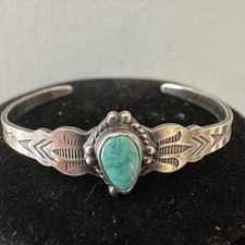Fred Harvey Era Sterling Turquoise Child's Navajo Style Cuff Bracelet SMALL - Additional view 5