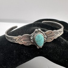 Fred Harvey Era Sterling Turquoise Child's Navajo Style Cuff Bracelet SMALL