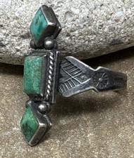 Vintage Early Fred Harvey Era Sterling Silver Green Turquoise Ring sz 6 - Additional view 1