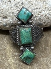 Vintage Early Fred Harvey Era Sterling Silver Green Turquoise Ring sz 6 - Additional view 2