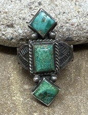 Vintage Early Fred Harvey Era Sterling Silver Green Turquoise Ring sz 6 - Additional view 4