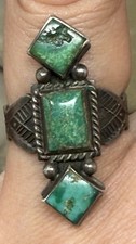 Vintage Early Fred Harvey Era Sterling Silver Green Turquoise Ring sz 6 - Additional view 5