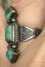 Vintage Early Fred Harvey Era Sterling Silver Green Turquoise Ring sz 6 - Additional view 6