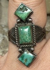 Vintage Early Fred Harvey Era Sterling Silver Green Turquoise Ring sz 6