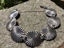 Early Fred Harvey Era Navajo Sterling Silver Concha Bracelet w/paperclip chain