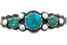 Vintage Fred Harvey Era 3 Stone Royston Turquoise Sterling Silver Cuff Bracelet - Additional view 2
