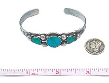 Vintage Fred Harvey Era 3 Stone Royston Turquoise Sterling Silver Cuff Bracelet - Additional view 4