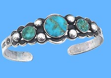 Vintage Fred Harvey Era 3 Stone Royston Turquoise Sterling Silver Cuff Bracelet - Additional view 7