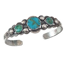 Vintage Fred Harvey Era 3 Stone Royston Turquoise Sterling Silver Cuff Bracelet
