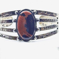 FRED HARVEY ERA Sterling Silver Engraved Cuff Bracelet Petrified Wood 24g Patina - Additional view 2