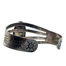 FRED HARVEY ERA Sterling Silver Engraved Cuff Bracelet Petrified Wood 24g Patina - Additional view 7