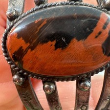 FRED HARVEY ERA Sterling Silver Engraved Cuff Bracelet Petrified Wood 24g Patina - Additional view 10