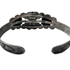 FRED HARVEY Era Coin Silver Turquoise Cuff Bracelet Thunderbird Stamp Work - Additional view 5