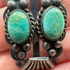 FRED HARVEY Era Coin Silver Turquoise Cuff Bracelet Thunderbird Stamp Work - Additional view 8