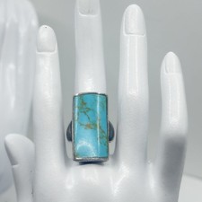 VINTAGE Navajo Style Sterling Silver Turquoise Statement Ring Rectangle Cut - Additional view 1