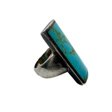 VINTAGE Navajo Style Sterling Silver Turquoise Statement Ring Rectangle Cut - Additional view 2