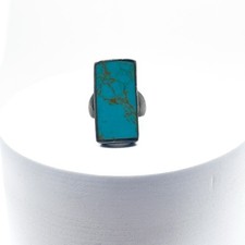 VINTAGE Navajo Style Sterling Silver Turquoise Statement Ring Rectangle Cut - Additional view 4