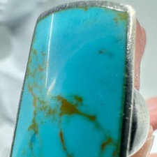 VINTAGE Navajo Style Sterling Silver Turquoise Statement Ring Rectangle Cut - Additional view 5