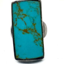 VINTAGE Navajo Style Sterling Silver Turquoise Statement Ring Rectangle Cut