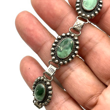 Vintage Fred Harvey Era Bracelet Sterling Green Turquoise Bracelet 6.75