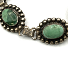 Vintage Fred Harvey Era Bracelet Sterling Green Turquoise Bracelet 6.75