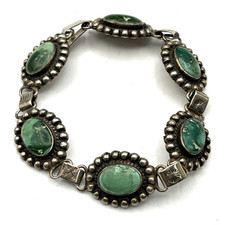 Vintage Fred Harvey Era Bracelet Sterling Green Turquoise Bracelet 6.75