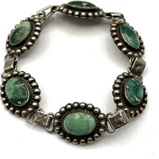 Vintage Fred Harvey Era Bracelet Sterling Green Turquoise Bracelet 6.75