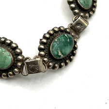 Vintage Fred Harvey Era Bracelet Sterling Green Turquoise Bracelet 6.75