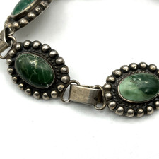Vintage Fred Harvey Era Bracelet Sterling Green Turquoise Bracelet 6.75